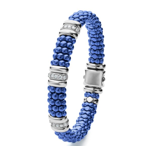 Ultramarine Three Station Ceramic Diamond Bracelet | 9mm from Lagos Size 6 - Picture 2 of 10